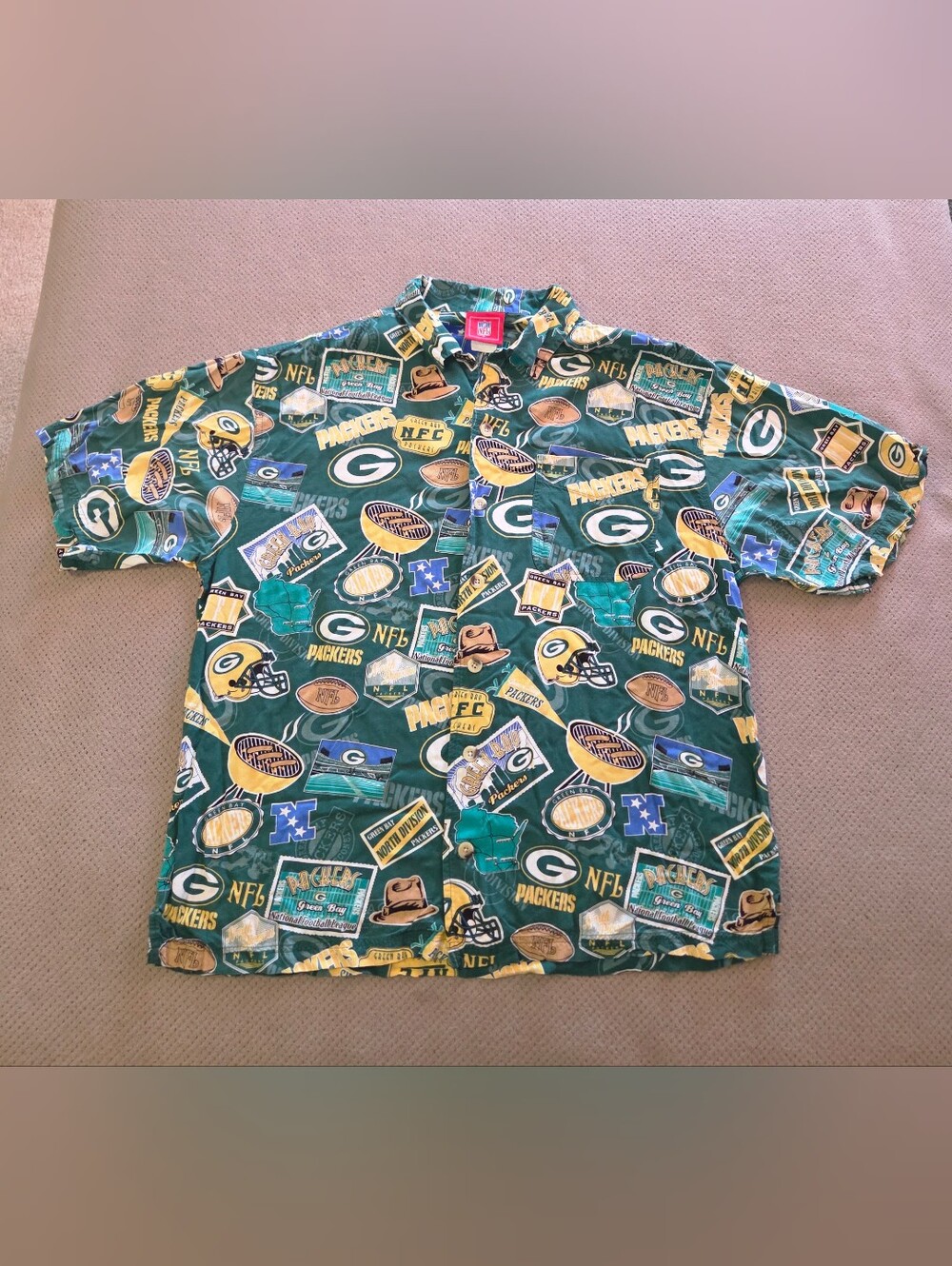 Vtg NFL Green Bay Packers All Over Print Button Up Shirt Men’s Large Hawaiian